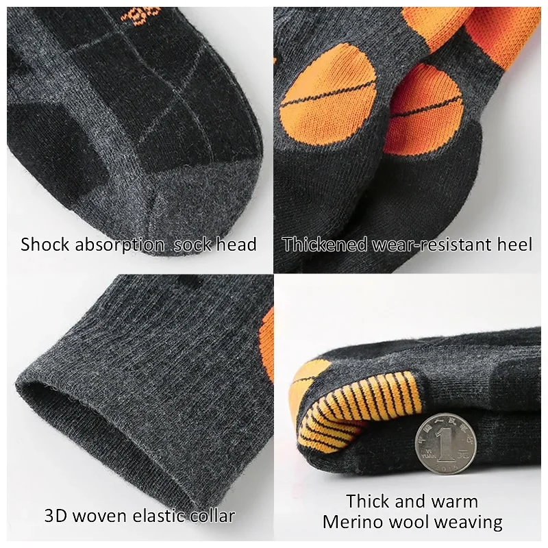 زوج واحد من جوارب التزلج الصوفية ميرينو للرجال دافئة عالية المرونة للرياضات الشتوية على الجليد لركوب الدراجات جوارب تزلج طويلة حرارية سميكة