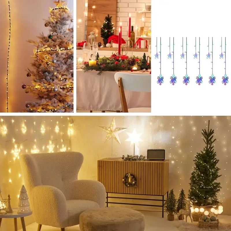 Luces navideñas para ventana, luces LED de estrellas navideñas, luces de copos de nieve, decoraciones navideñas para interiores, luces navideñas para cumpleaños