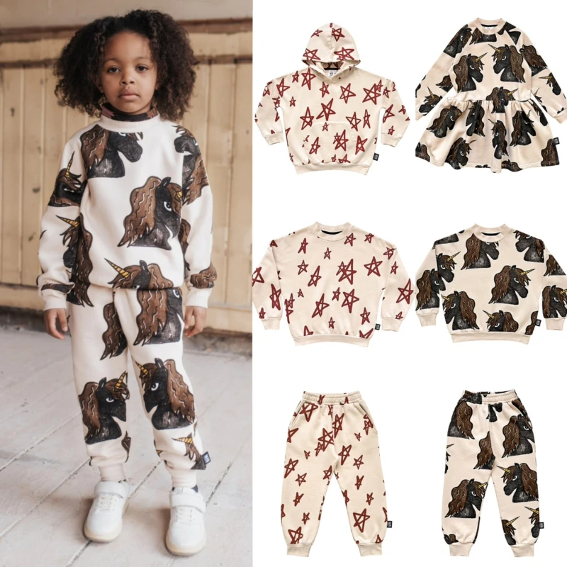 

spot 23 AW new children's suit LMH series unicorn long-sleeved children's sweater cotton round neck dress casual pants