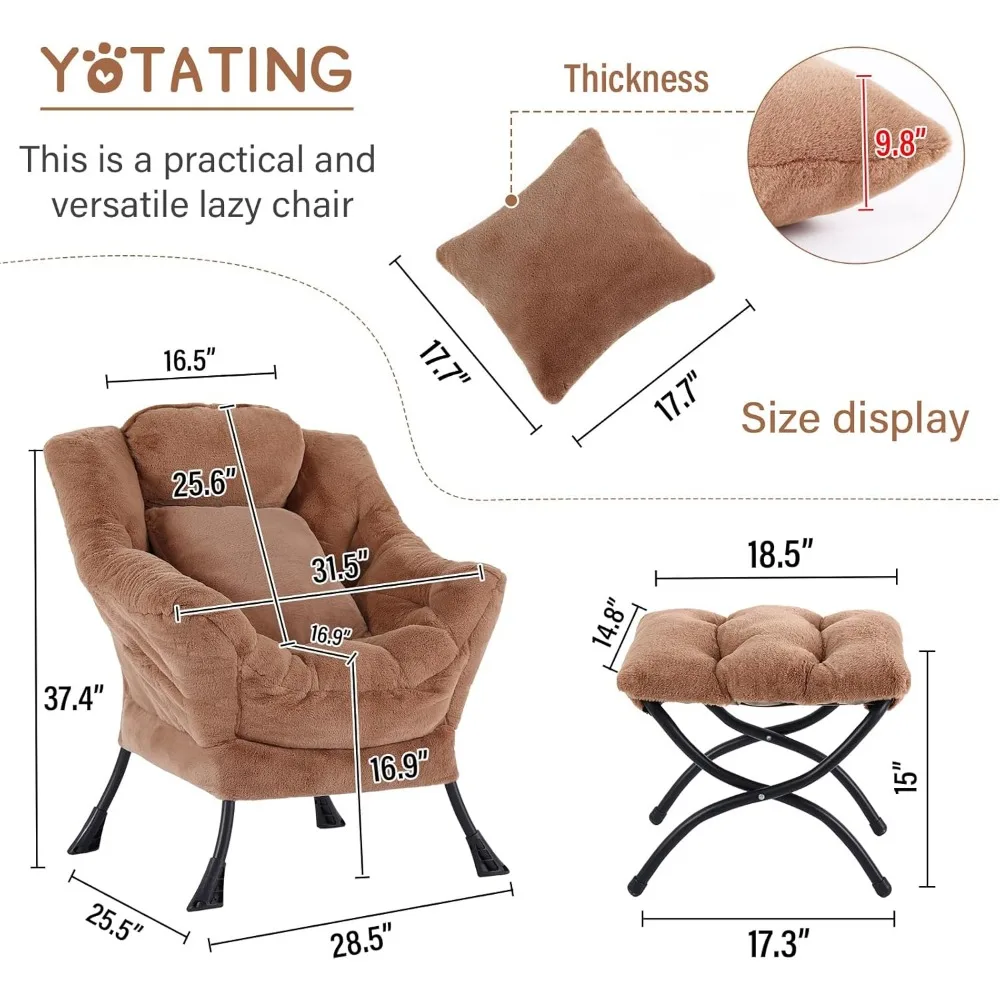 كرسي كسول مع مسند، كرسي صالة قراءة مريح مع مسند للقدمين ووسادة رمي حديثة مع مساند للذراعين وجيب جانبي للمعيشة #3