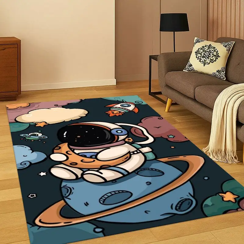 Cartoon Astronaut Universe Spaceman Outer Space Carpet Rug for Bedroom Living Room Sofa Playroom Doormat Home Decor, Non-slip