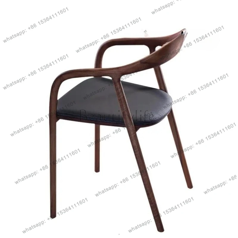 

Nordic Simple Black Walnut Solid Wood Dining Chair Modern Japanese Black Walnut Restaurant Back Chair Log Armrest Book Chair