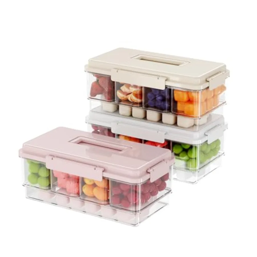 

Chilled Condiment Caddy with 4 Containers 4 Lids Fruit Serving Tray Platter with Handle Portable Snackle Box Organizer Server w