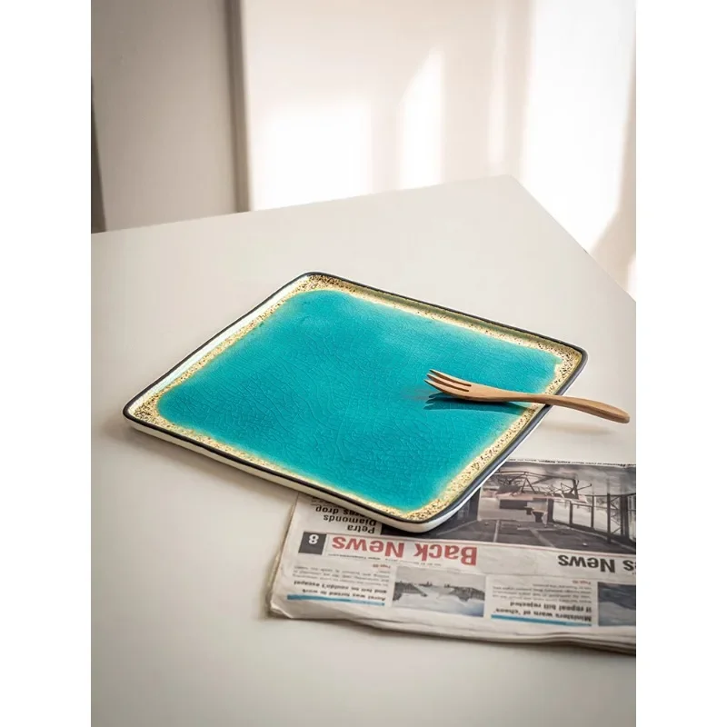 Specially Beautiful Ceramic Square Household Dish Steak Dish Ice Cracked Glazed Tableware