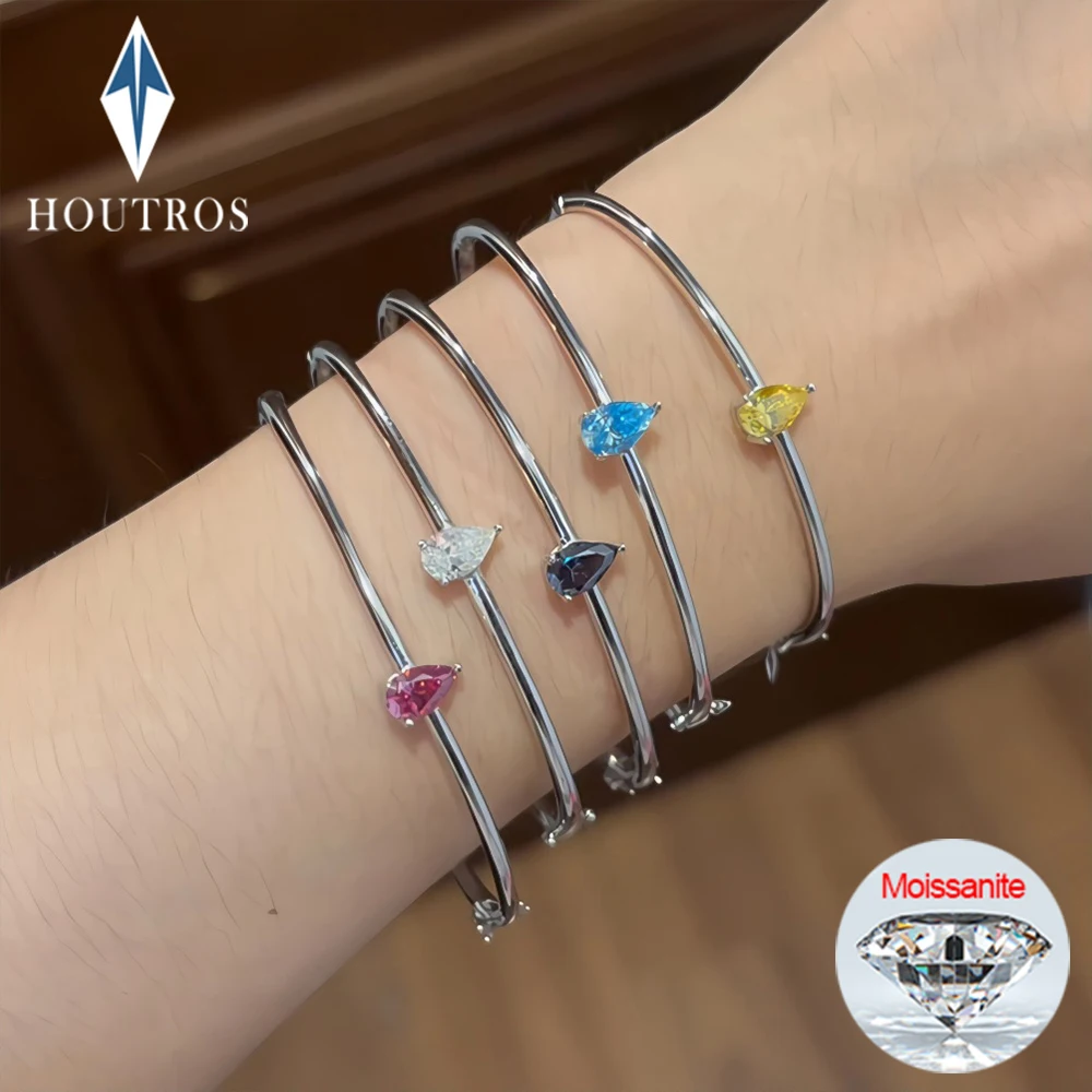 

5x8mm 1CT Pear Cut Colorful Moissanite Bangle for Women Yellow Pink Solitaire Diamond Bracelets 925 Sterling Silver Jewelry Gift