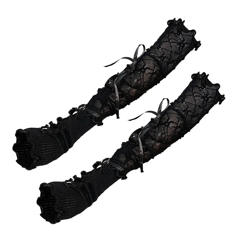 

Girls Lace Gloves Balletcore Accessories For Wedding Engagement Halloween Party Ruffle Floral Lace Sleeve