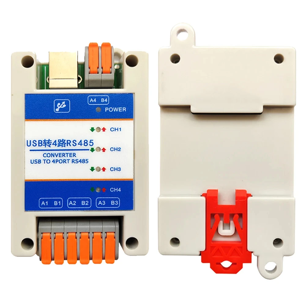 USB To 4 Port RS485 Converter Module Serial Communication Industrial Push Type with Cable 600W TVS Anti-Surge 54*100*32mm