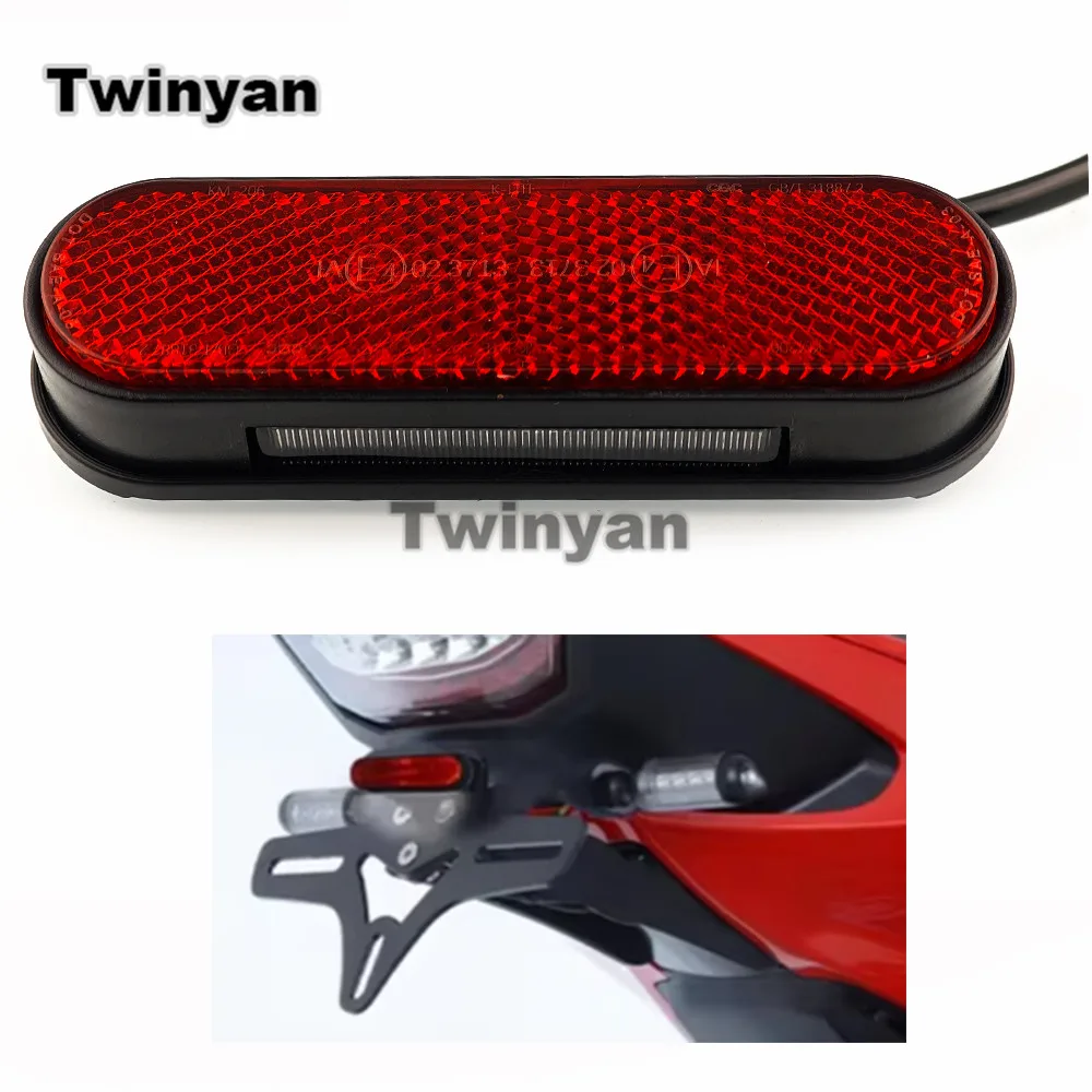 Universal Motorcycle Rear Reflector 3 LED License Plate Light Tail Red Reflector Safety Warning Panel For Honda Yamaha Kawasaki