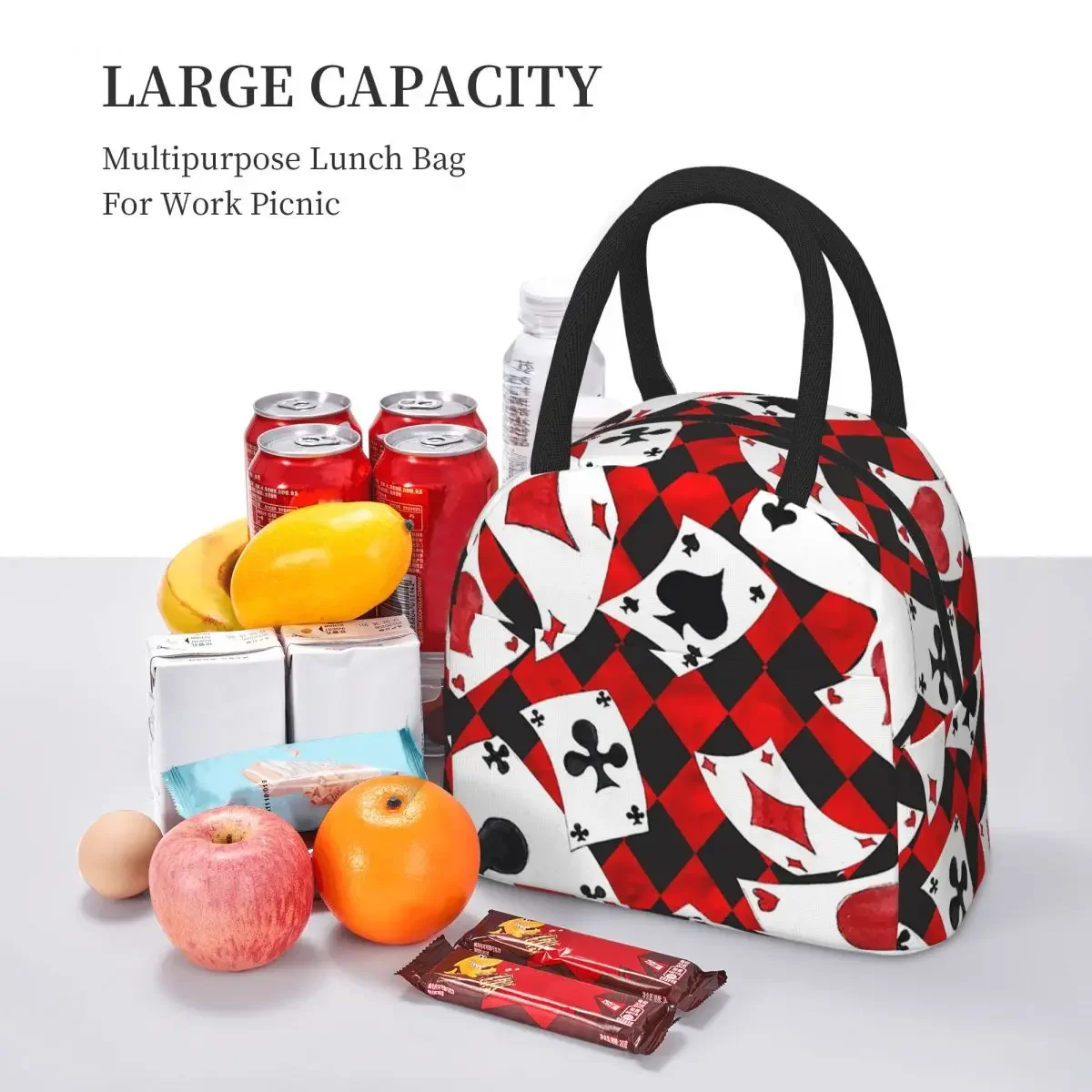 Cool Poker Playing Cards Pattern Gambling Card Game Insulated Lunch Bag for Women Office Cooler Thermal Lunch Boxes Container