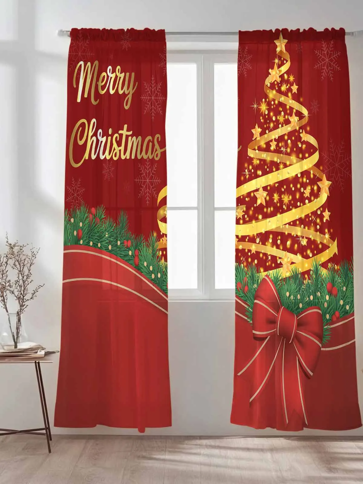 

Modern Style Merry Christmas Tulle Sheer Curtains for Living Room Bedroom Kitchen Decoration Voile Organza Curtains