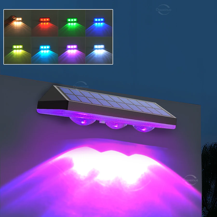 

2 шт. солнечный светильник для забора RGB уличный настенный светильник водонепроницаемая лампа на солнечной энергии супер яркий солнечный свет для садовой дорожки дворовые фонари