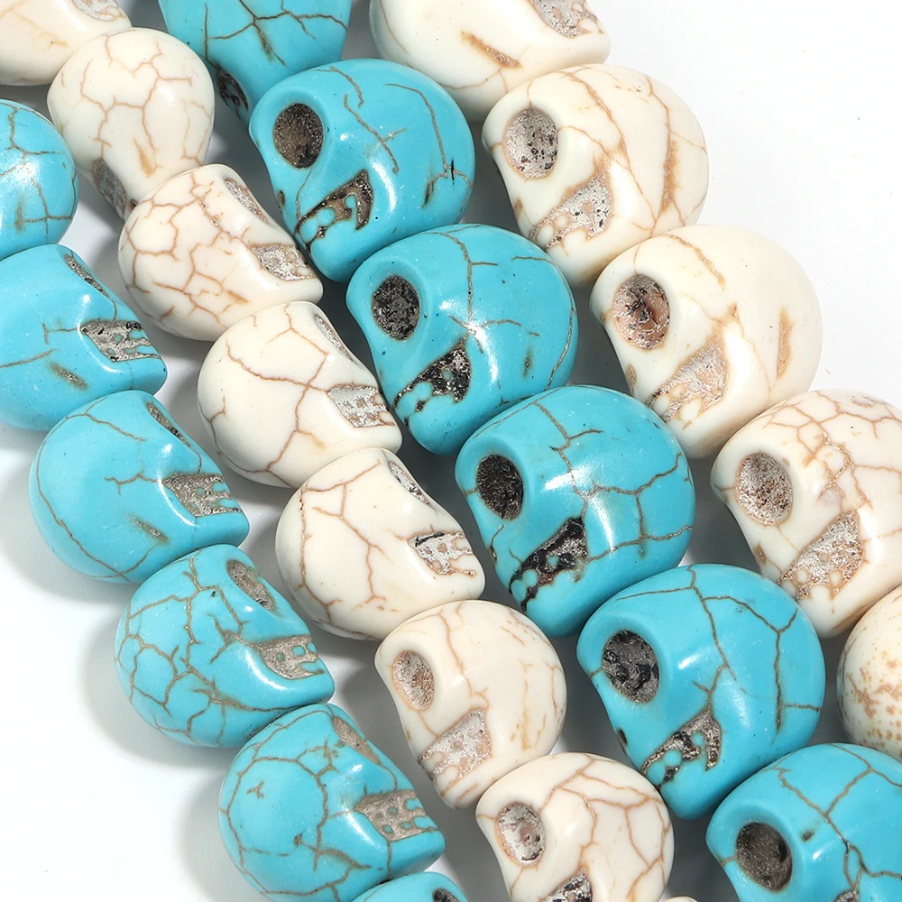 1Strand 8-18mm Skull Natural Stone Beads Blue White Turquoise Spacer Bead for DIY Bracelet Necklace Making Jewelry Accessories