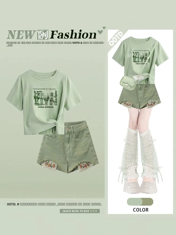 

Salt Series Teen Girl Short Sleeve T-Shirt Set Design Letter Print Active Youthful Two-Piece Student Fashion Outfit Combo