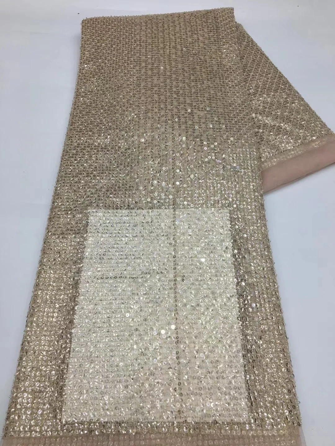 

Nigerian Beaded Lace Fabric with Sequin for Wedding 2023 High Quality African Embroidery Tulle Lace French Net Lace Fabric
