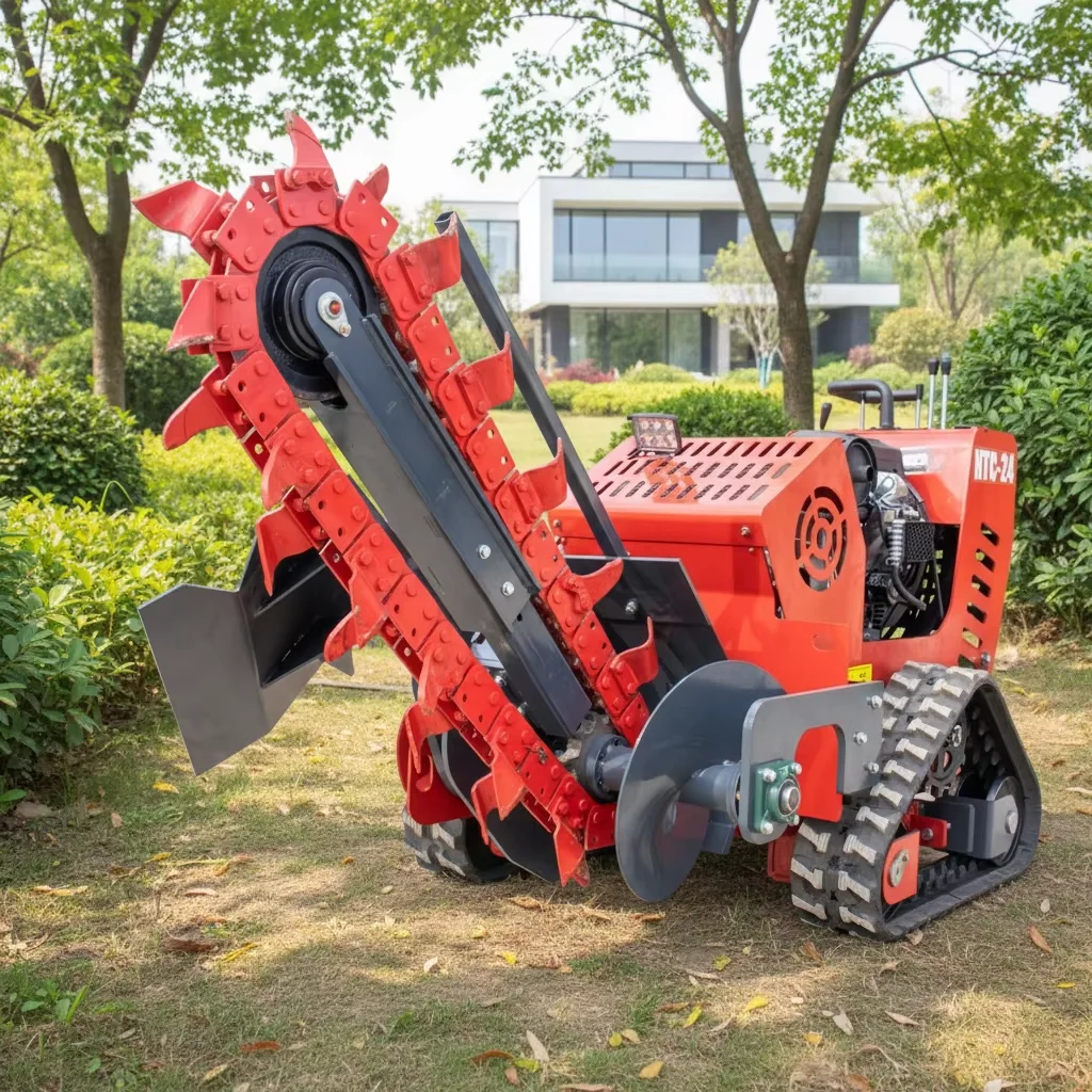 Mini Skid Steer Walk-behind Trenchers Tracked Chain Ditcher Hydraulic Diesel Trencher Machine  Farmland Irrigation Digging Tool