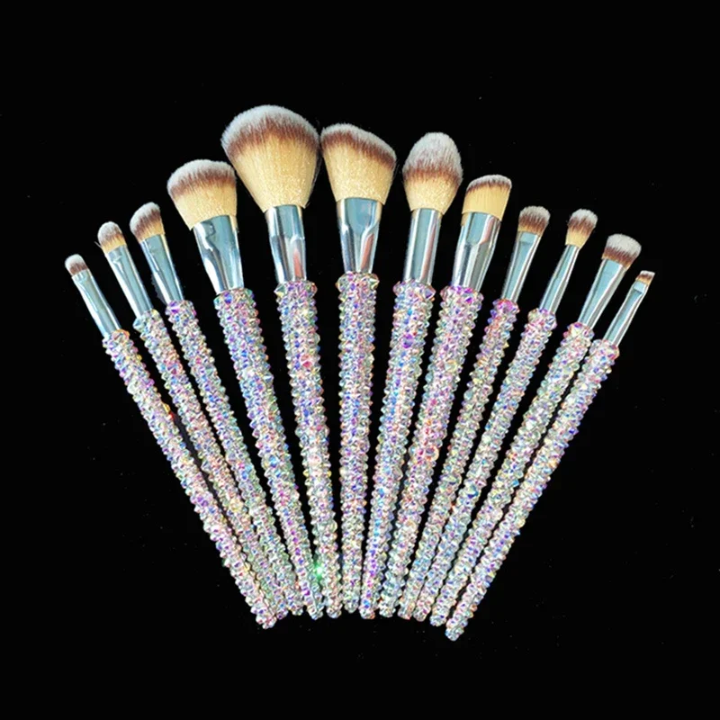 Luxury Diamond Glitter Shinny Makeup Brushes 12PCS/Set Cosmetic Beauty Powder Brush Eyeshadow Lip Complete Makeup Kit Tool Women