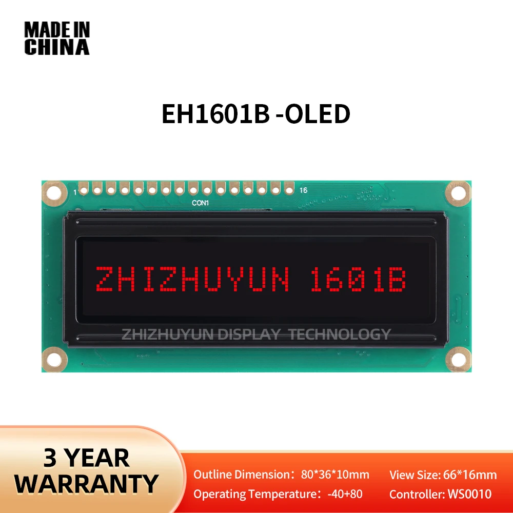 Black Background With Red Letters OLED Display Screen 16*1 Character LCD Module Display 161 Working Temperature -40+80