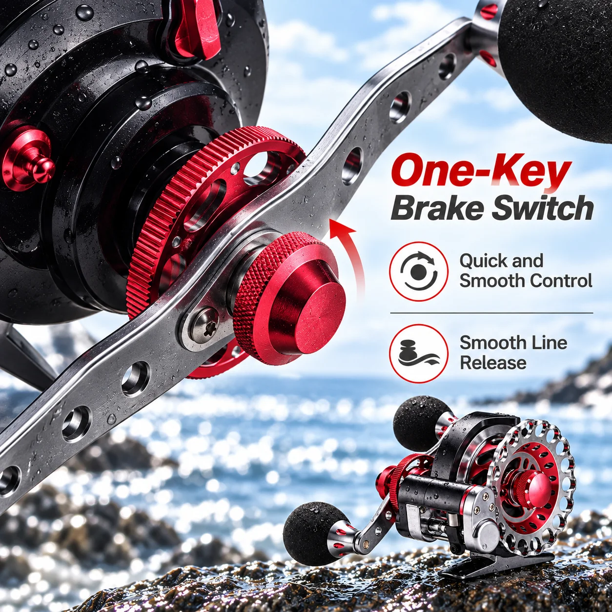 Auto Level Wind Raft Fishing Reel Metal Spool Adjustable Drag Left Right Hand Micro Lead Reservoir Fishing Removable Spool