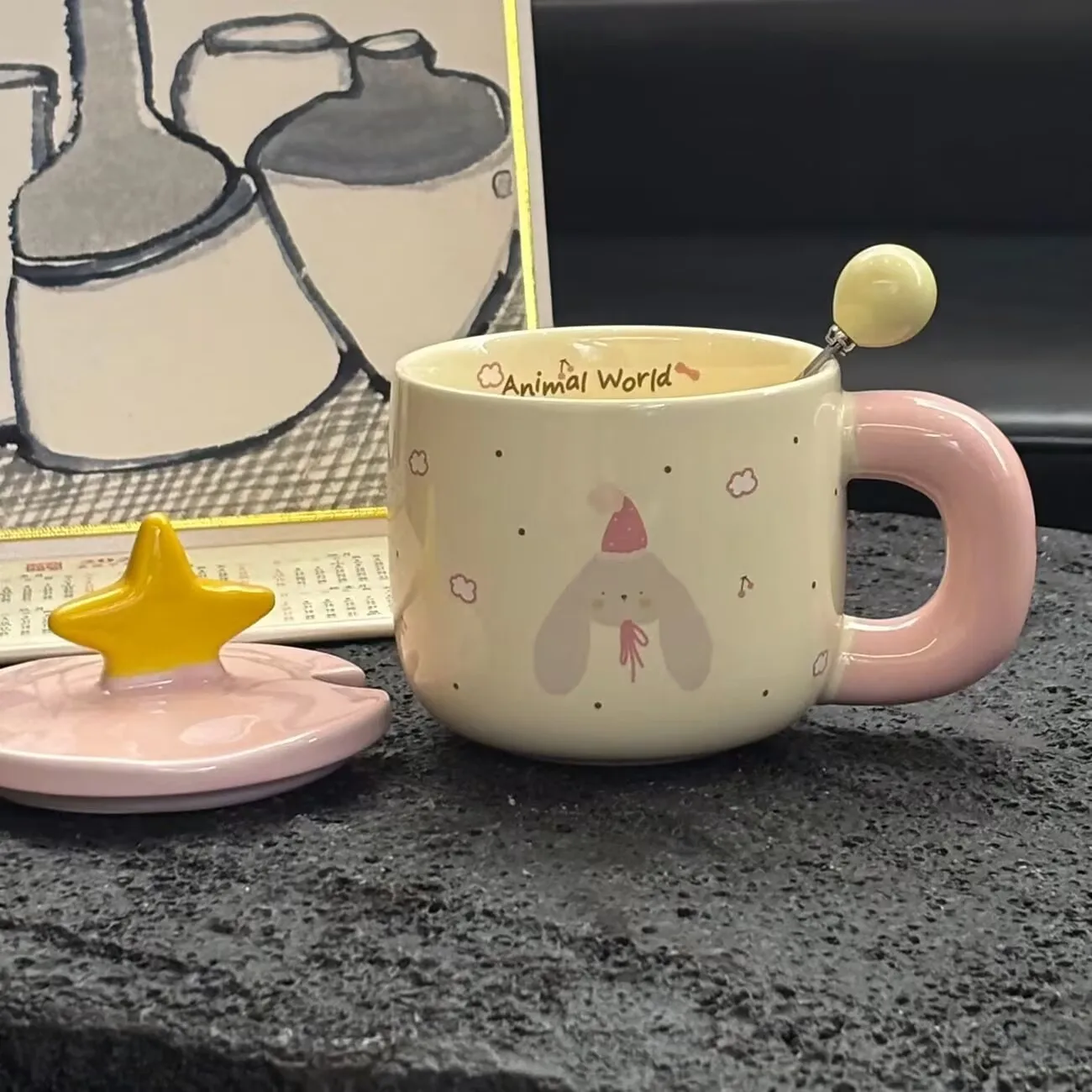 Cute Star Lid Cup Cartoon Ceramic Mug Ceramic Coffee Cups Cup for Tea Original Mugs Drinkware Personalized Gift Christmas Funny