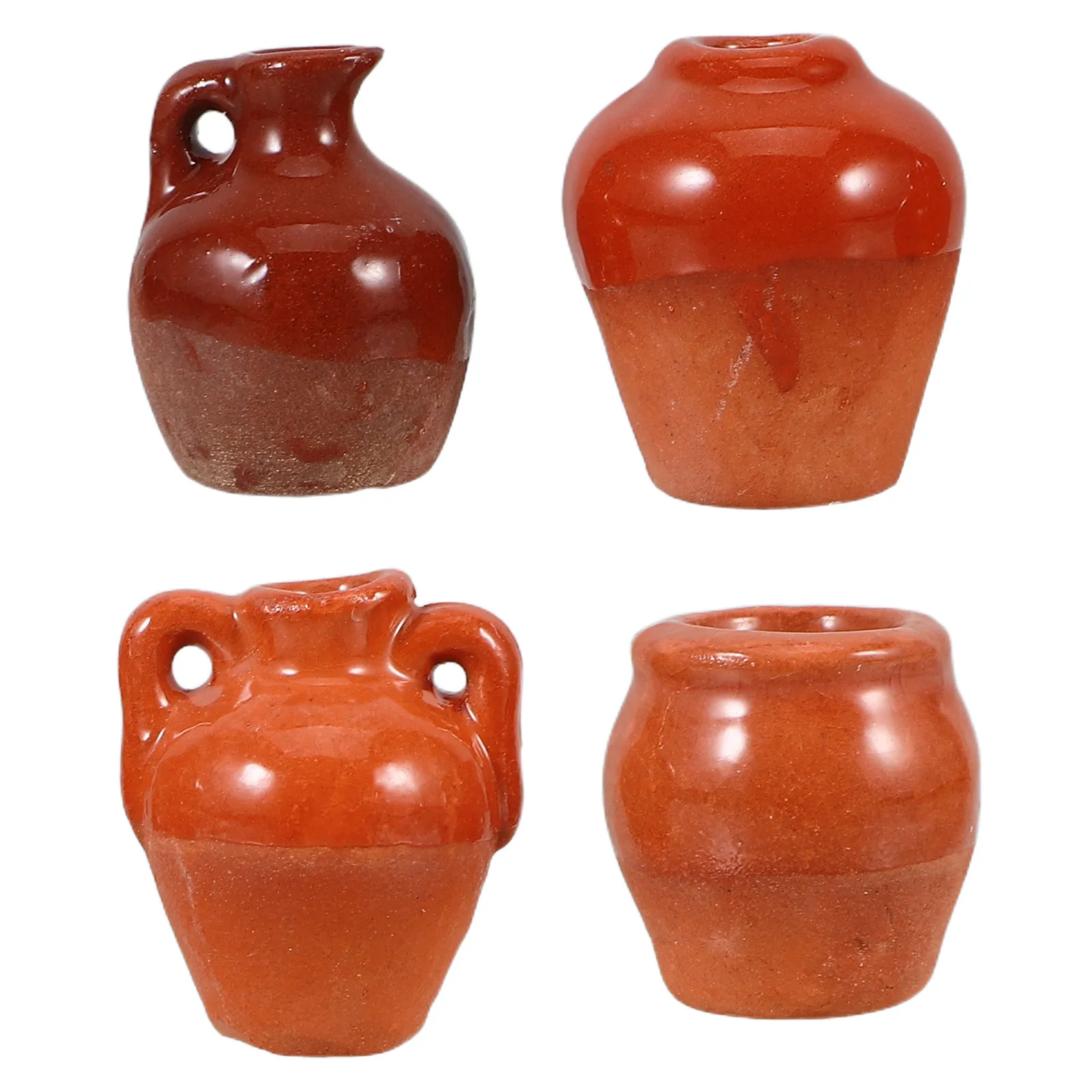 4Pcs Creative Ceramic Mini Plant Pots Half-Glazed Vintage Style Tiny Bud Vases for Mini Flowers Cuttings Table Centerpiece