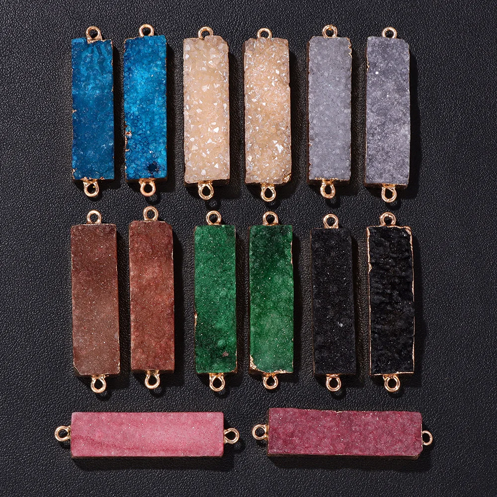 

Natural Druzy Agat Pendant 10x35mm Rectangular Colorful Crystal Agates Connector Charms For Jewelry Making DIY Necklace Bracelet