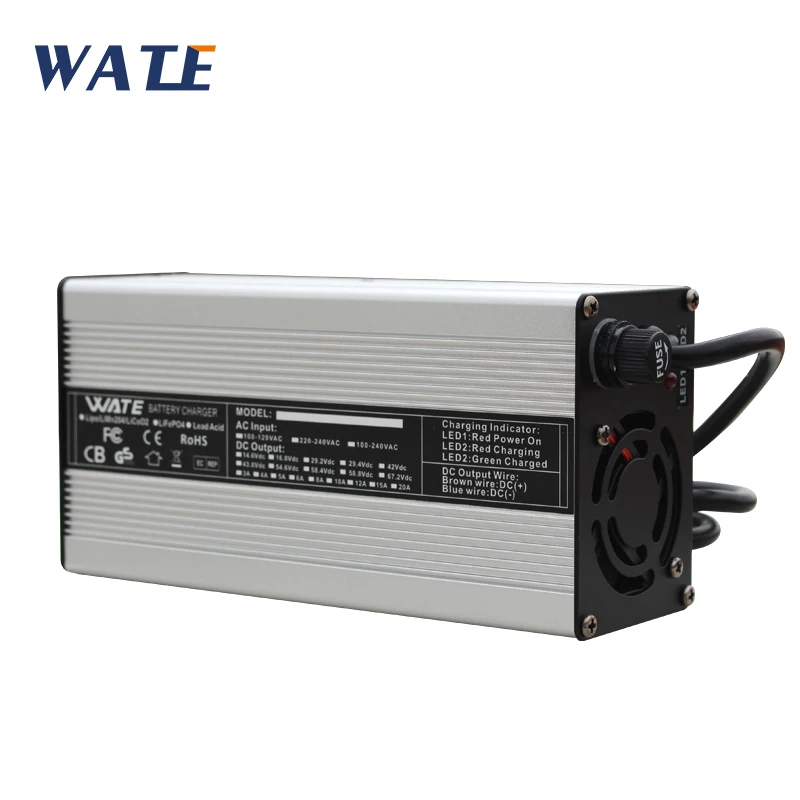 43.8V 10A LiFePO4 Smart Charger 36V 10A Fast Charger With Fan Used For 12S 36V 38.4V LiFePO4 LFP Battery