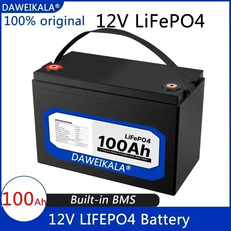 12V 100Ah Lithium Iron Phosphate Battery LiFePO4 Built-in BMS LiFePO4 Battery for Solar Power System RV House Trolling Motor