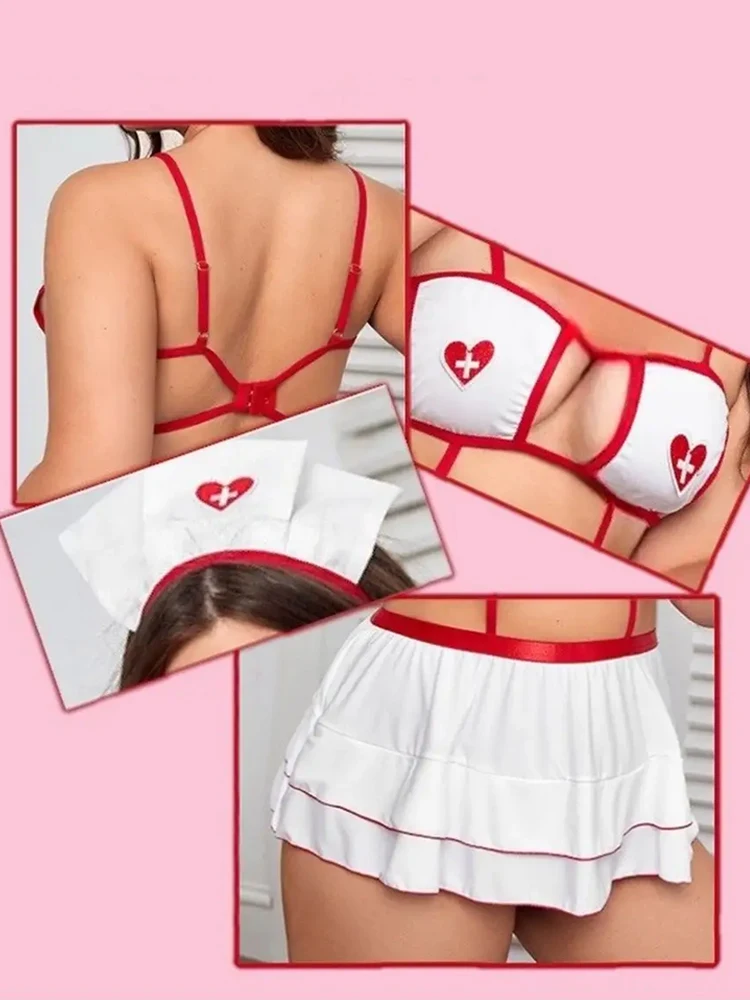 halloween Women Erotic Lingerie Costume Sexy Outfit Set Babydoll Bedroom Honeymoon Cosplay White Nurse Clothing Large Size XXXL