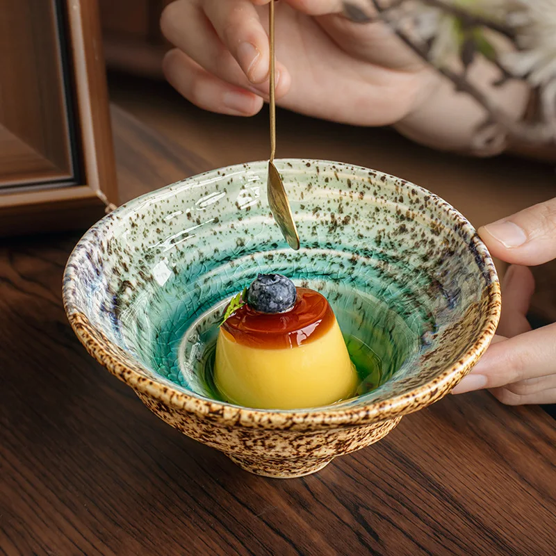 Cracked Glaze Ceramic Bowl Color Clash Unique Design Rice Bowl Dessert Bowl for Restaurant