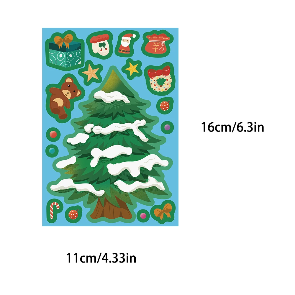 8 pçs dos desenhos animados árvore de natal montagem adesivos decoração arco presentes cinco pontas estrela bola bonecas festival de natal presente adesivo