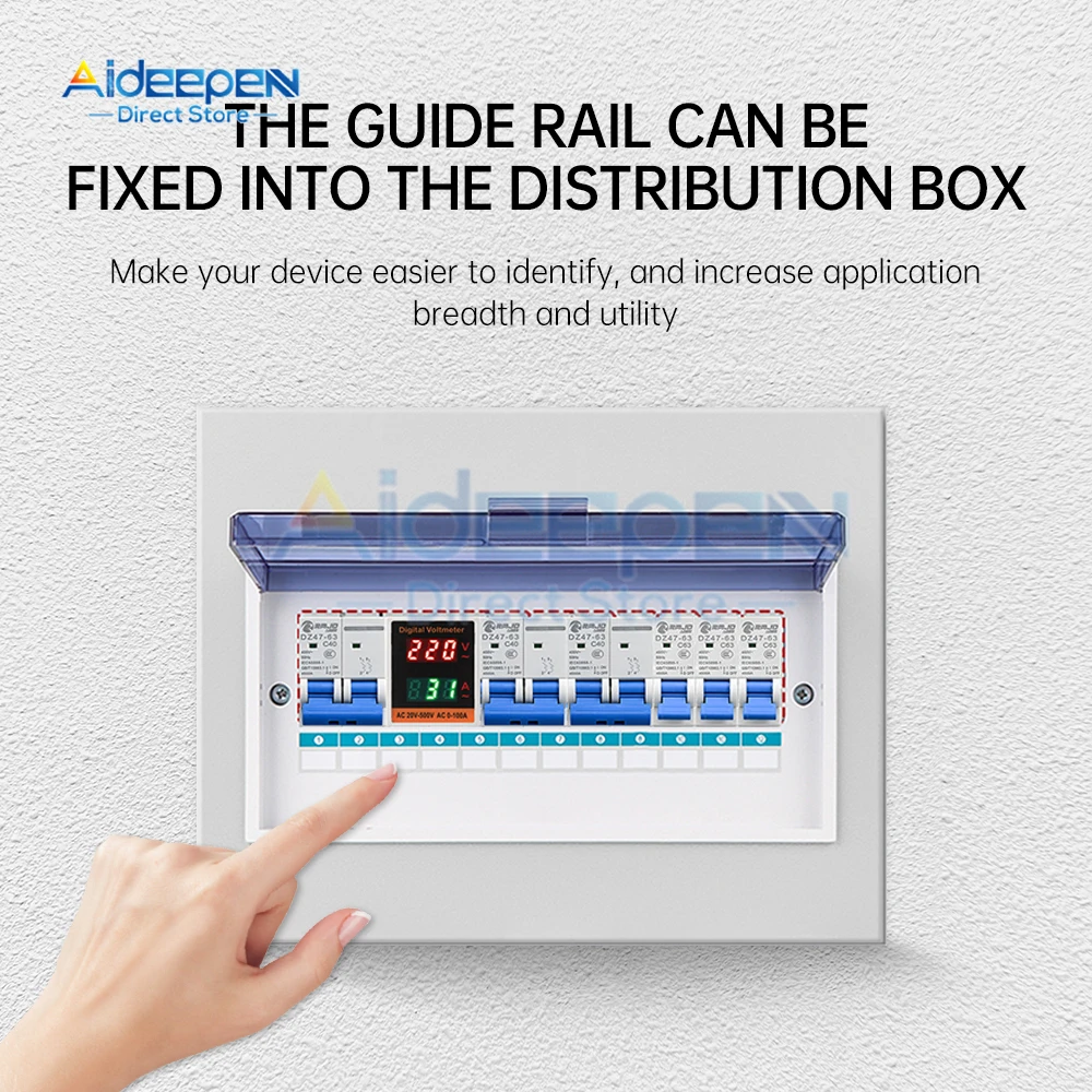 35mm Din Rail LCD Dual Digital AC Voltmeter Ammeter AC 220V 380V Electricity Meter AC 50-500V 100A Monitor Built-in Transformer