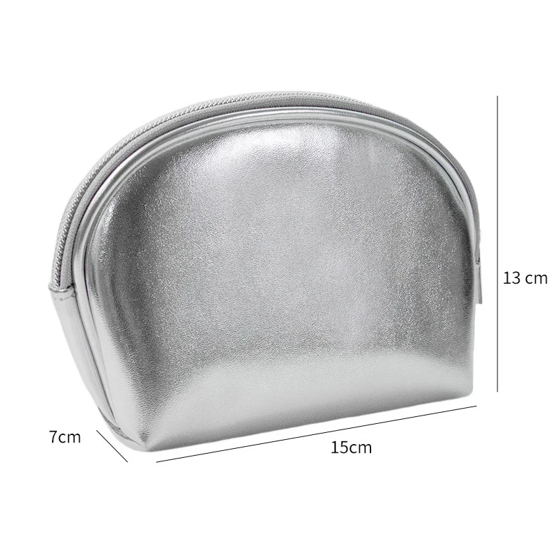 Women Fashion Silver Leather Waterproof Clutch Cosmetic Bag Travel Portable Bathroom Organizer Storage Makeup Bag Toilet Pouch