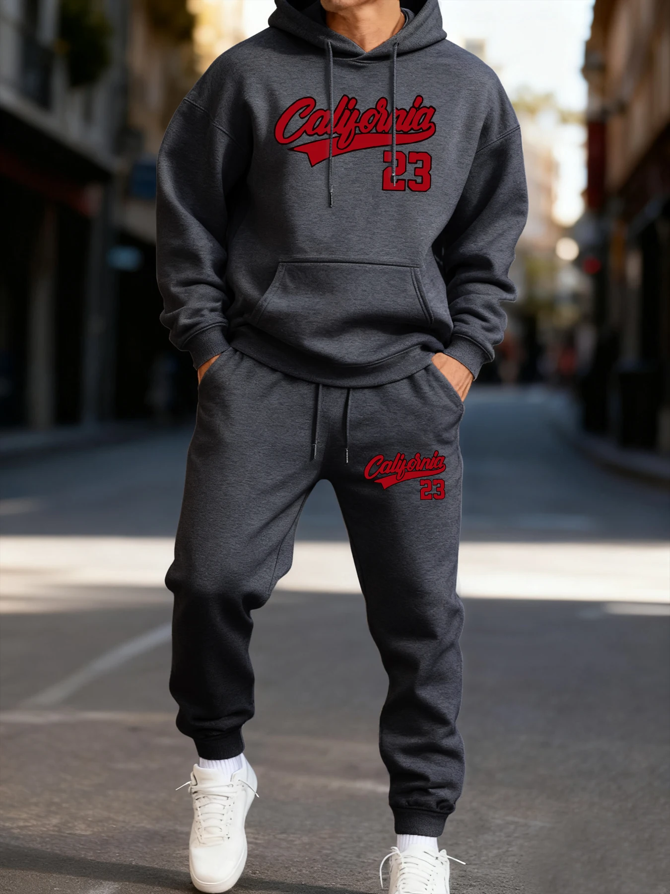 Califirnia carta número 23 logotipo impressão homem conjunto com capuz outono casual duas peças define inverno roupas esportivas moda rua com capuz
