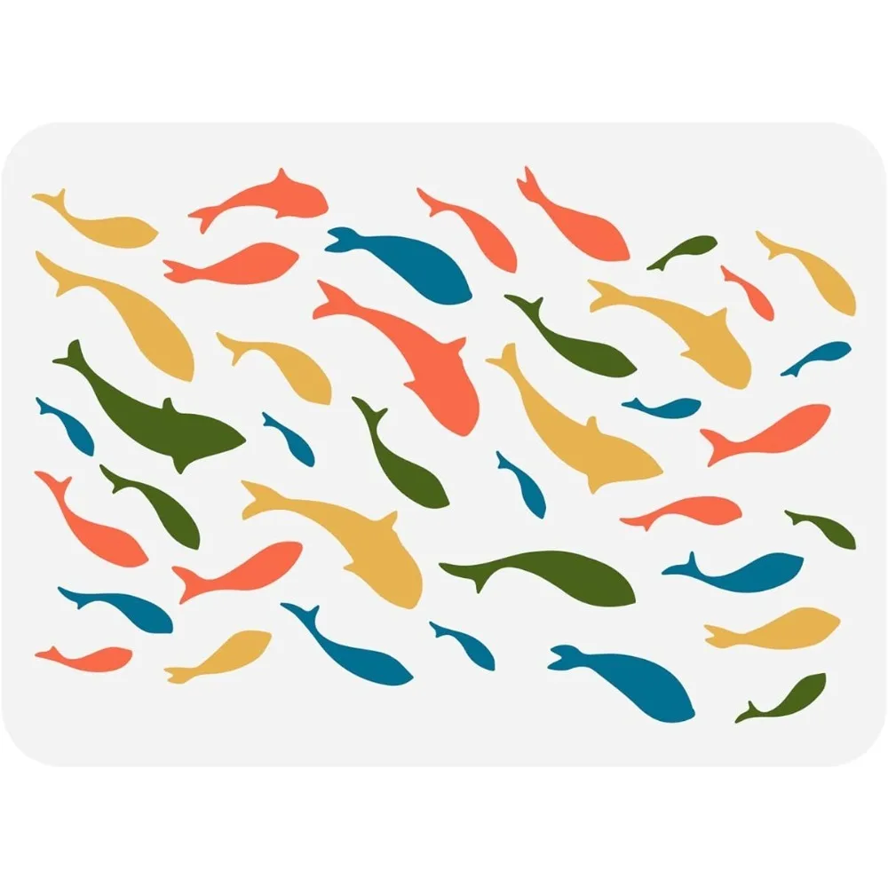 Fish Stencil for Painting 11.7x8.3inch Reusable Large Amount of Fish Pattern Drawing Stencils Large Swimming Fish Stencil