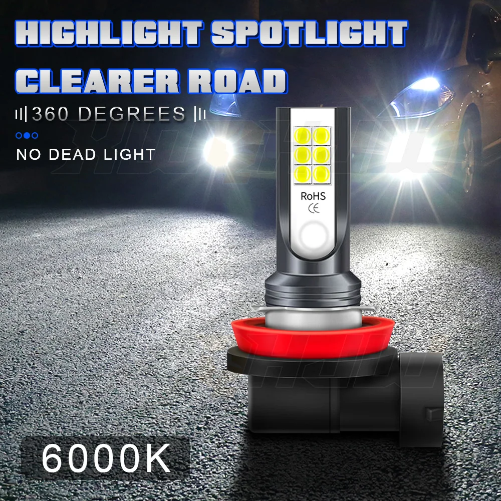 

XWQHJW 2PCS Car lights 201001-H11 Super Bright LED Headlights High Low Beam Fog Light Bulb White 6000K Minisize Car accsesories