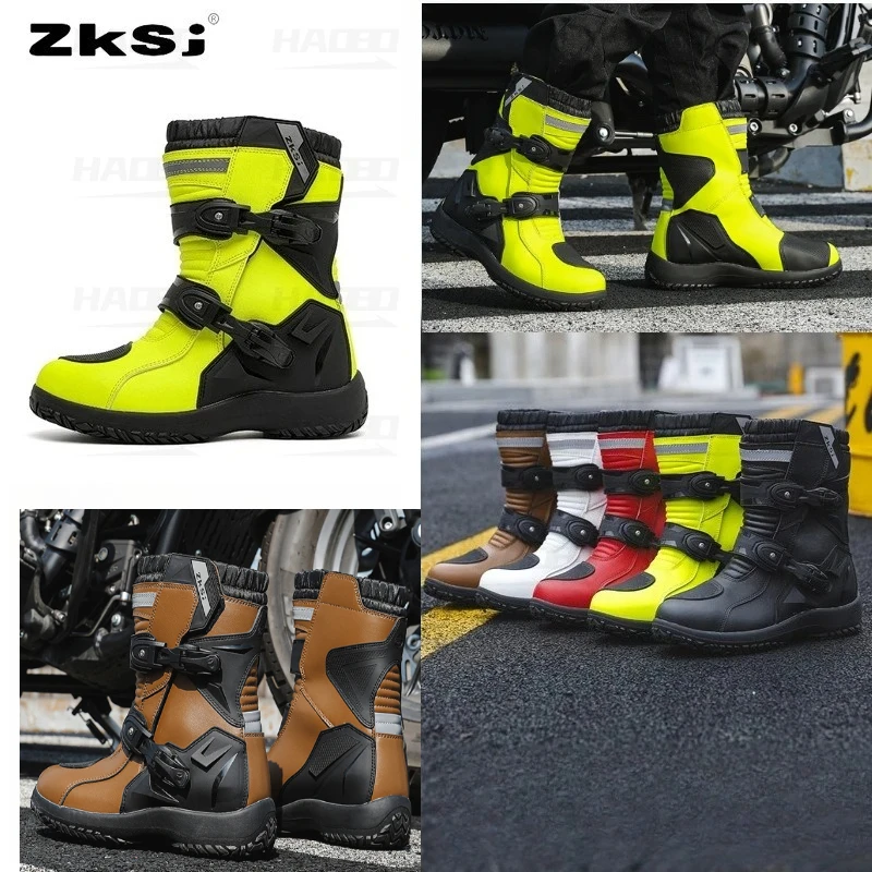 دراجة نارية أحذية مقاومة للماء الرجال النساء ركوب منتصف العجل الكاحل واقية التمهيد معدات الدراجات النارية سباق أحذية طويلة للدراجات النارية الرجال #1