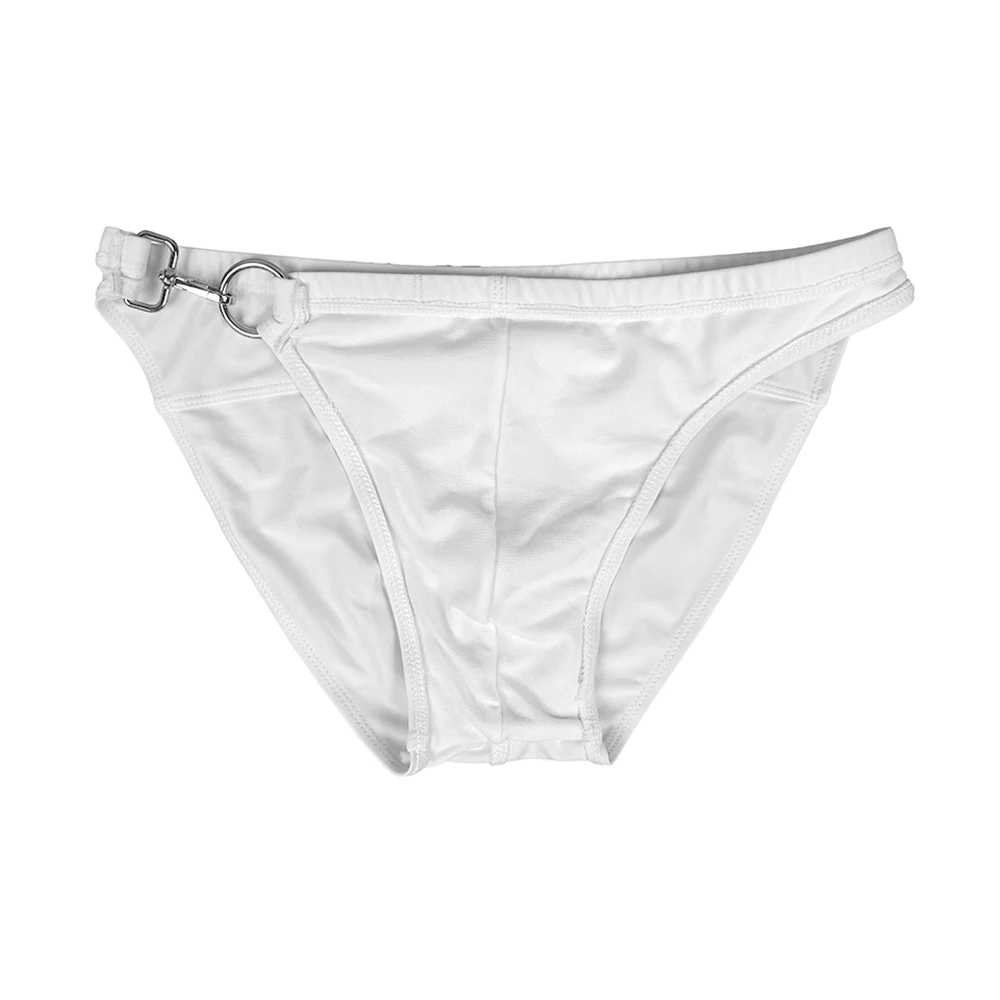 Bañador de nailon con botón de Metal para hombre, traje de baño de cintura baja, ropa interior de Bikini de cadera completa, unicolor, a la moda, nuevo