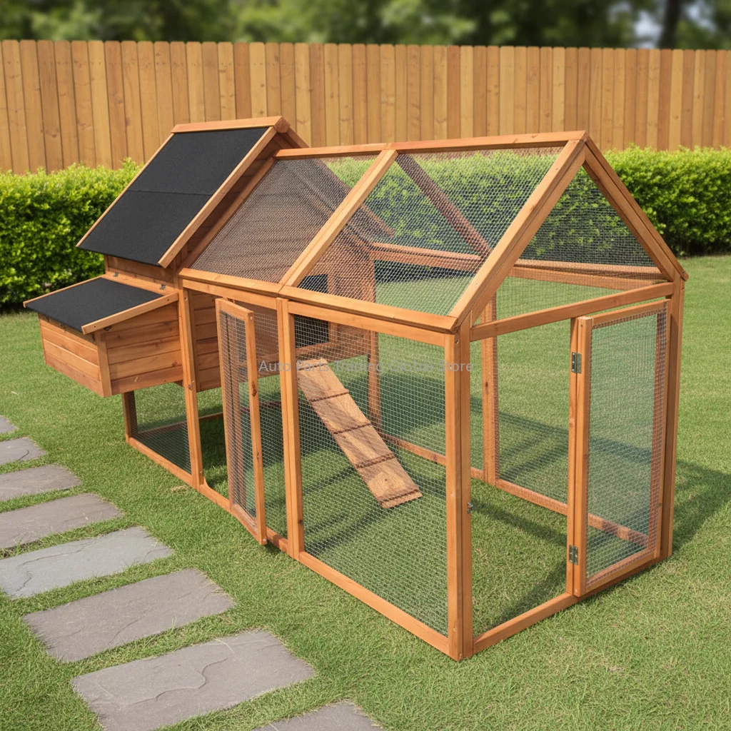 SDC026 Luxury Modern Waterproof Wooden Chicken Layer Cage & Coop With Run Ramp Print Pattern Custom Size Direct Sale
