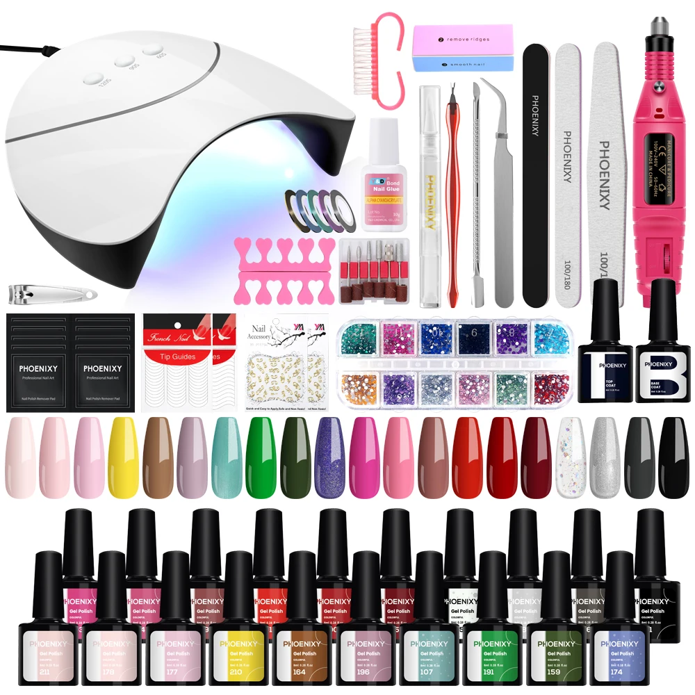 

Complete Full Nail Art Tools Set 10/12/20 PCS Gel Nail Polish With Nail Lamp Dryer Semi Permanent UV Gel Varnishes Manicure Kit