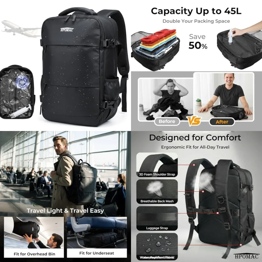 

Vacuum Seal Travel Backpack Expandable with Compression System Carry-on Backpack with 17" Laptop Mochila, Water Bottle Pocket,