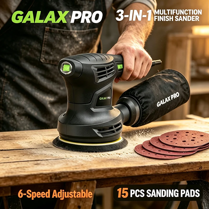 GALAX PRO 13000OPM Random Orbital Sander 6 Variable Speed with 15 Sandpaper 280W Orbital Sander With Dust Collector, Ideal For Wood Sanding, Furniture Polishing & Household Woodworking Projects