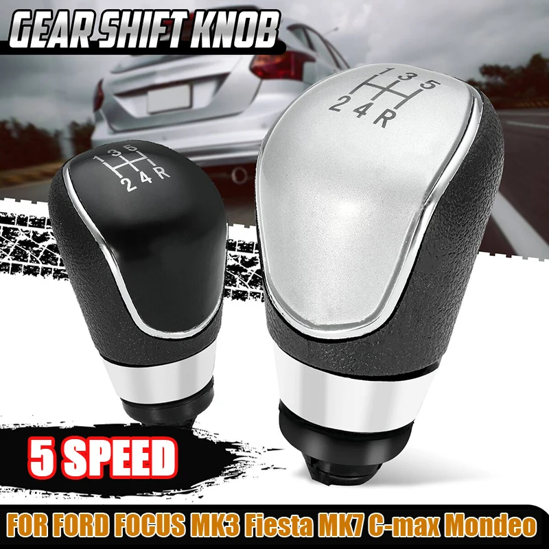 5/6 Speed Gear Shift Knob Chrome Black Leather Gaiter Boot Cover For Ford Focus MK2 Focus MK3/Fiesta MK7/Mondeo MK4 Transit