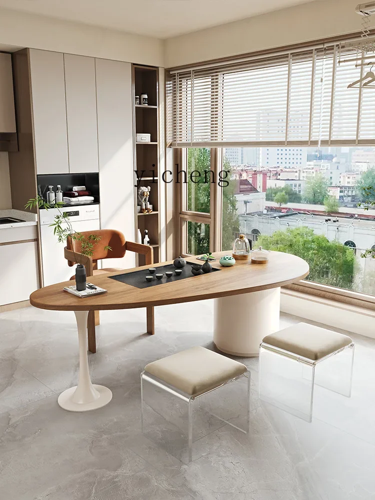 b11- creative solid wood tea table  office dining table integrated dual-purpose log board tea table and chairs