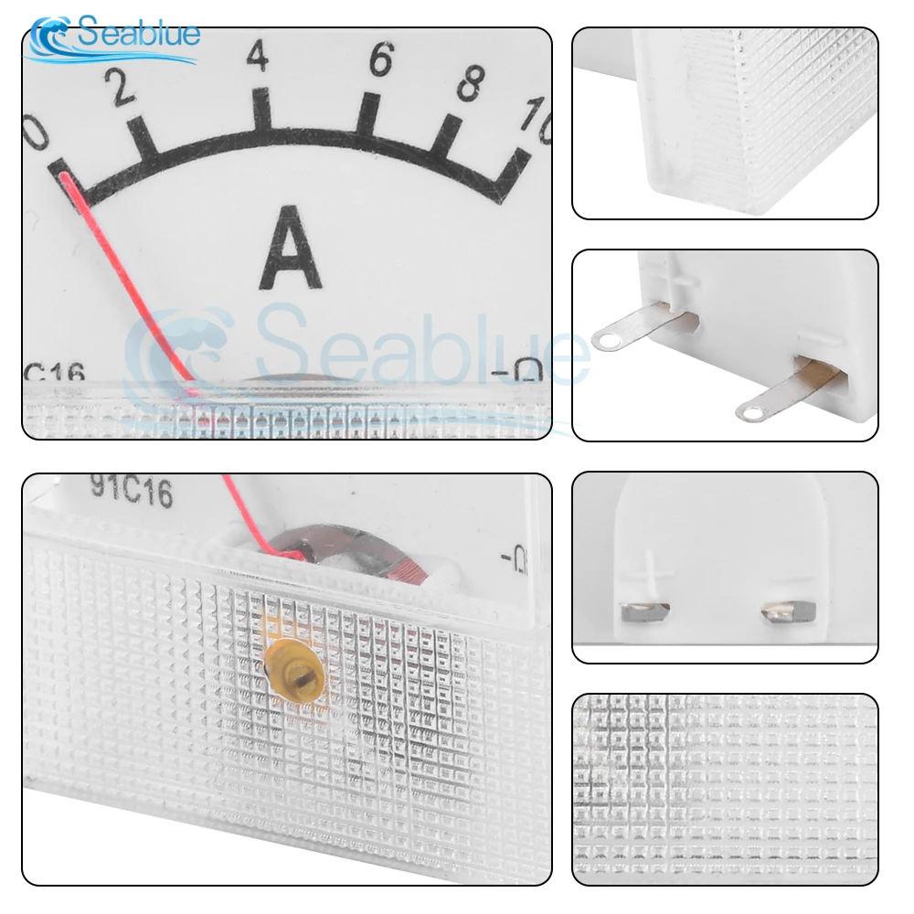 91C16 DC 10A/20A/30A/50A MINI Ammeter Panel Square Current Meters 5000W 75MV Ampere Meter Small Size Pointer Current Tester