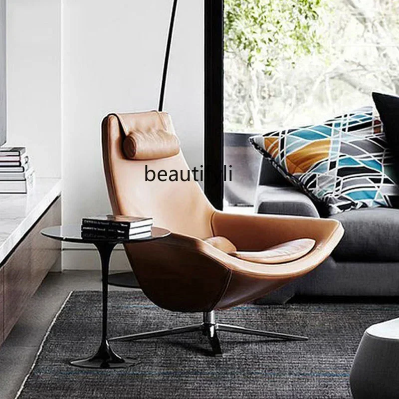 

LXNordic designer single leather sofa chair wabi-sabi wind leisure chair simple modern rotatable desk chairSSS