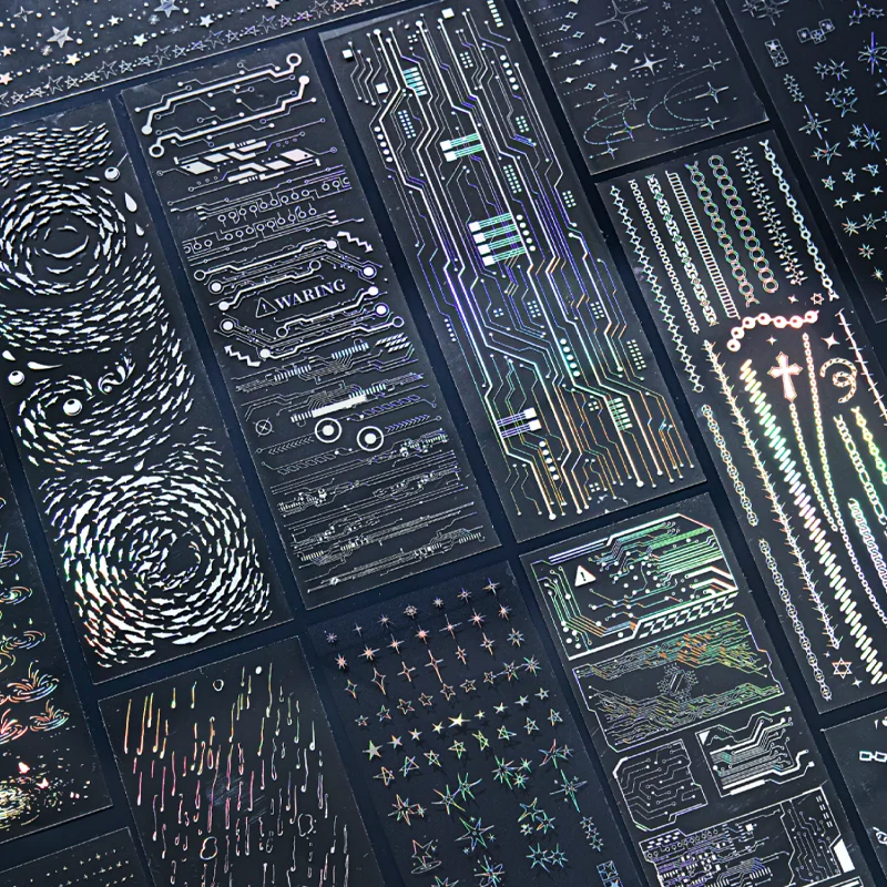 3D Laser Stickers Silver 3PCS Holographic Scrapbooking Stickers for Journal DIY Decoration for Planners Cards 4 Designs Mr Paper