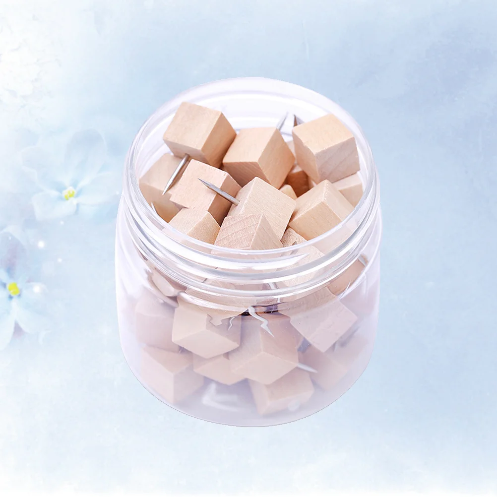 

50Pcs Wood Push Pins Square Thumb Tacks Metal Nail Decorative Safety Push for Cork Board Bulletin Map Poster Home Office School