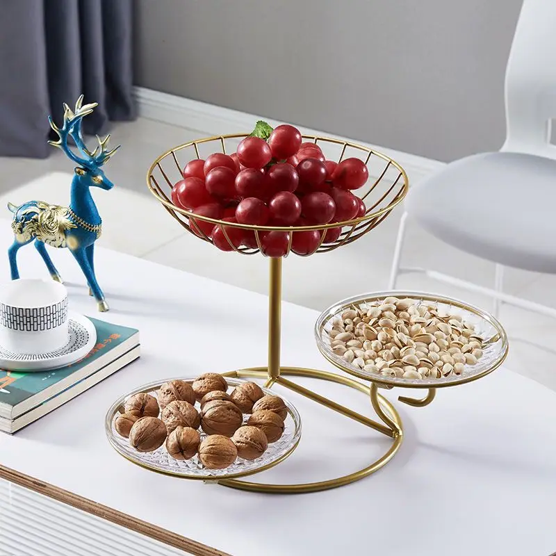 

Living room household tea table three-layer fruit basket light luxury snack storage basket
