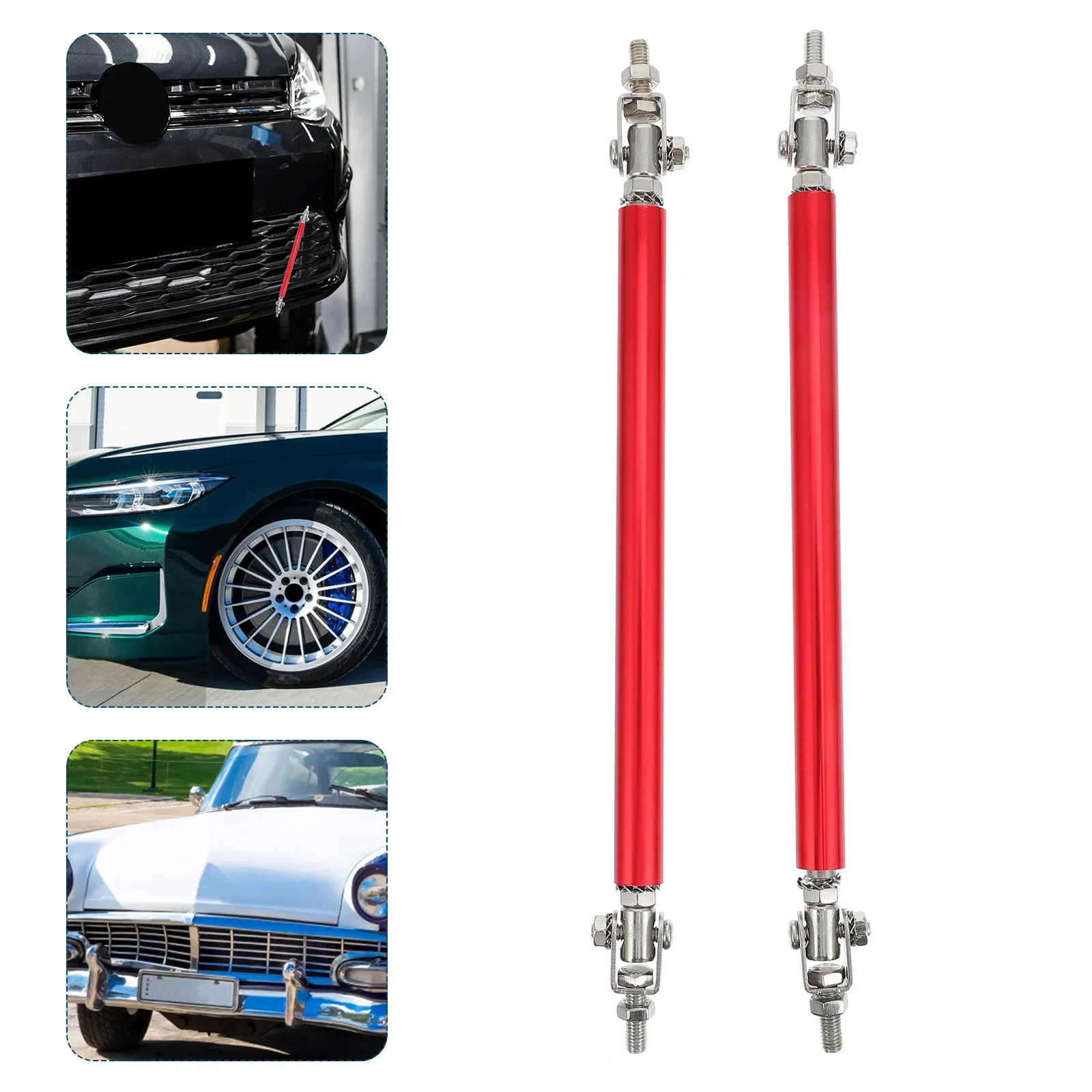 2Pcs Adjustable Front Bumper Lip Strut Bar Set Stainless Steel Aluminum Alloy Bumper Lip Support for Car Exterior Decoration and