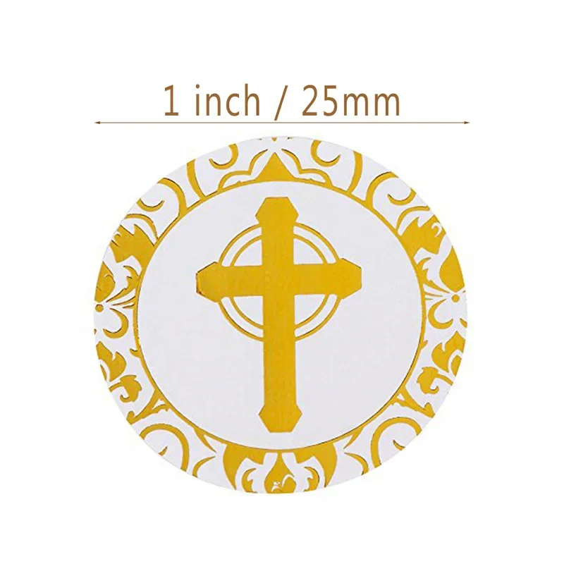 New 1 inch gilded round cross sticker religious Christian Prayer sticker envelope seal label 50-500pcs